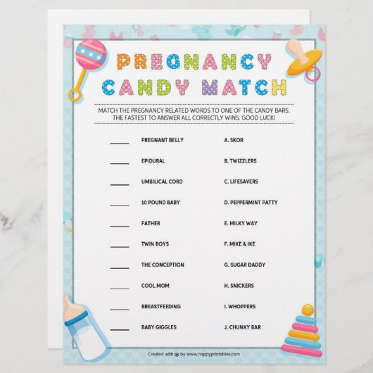 Schwangerschaft Candy Match [Baby Basics Blue] Briefbogen (Vorne/Hinten)