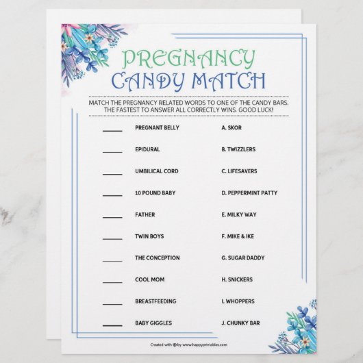 Schwangerschaft Candy Match [Blauer Blütendarm] Briefbogen (Vorne/Hinten)