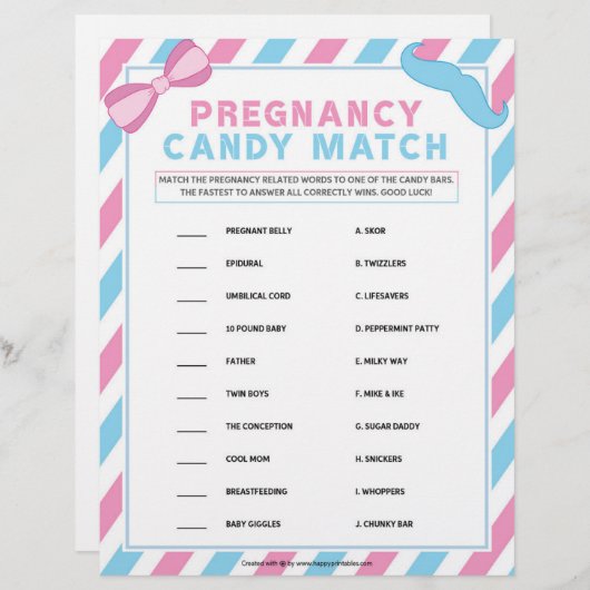 Schwangerschaft Candy Match [Genitalüberraschung] Briefbogen (Vorne/Hinten)