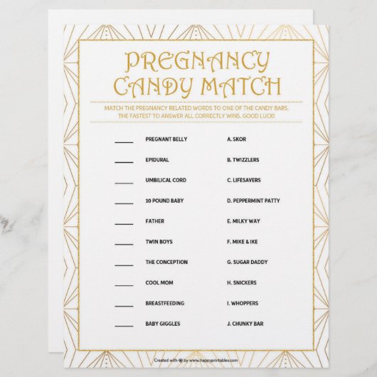 Schwangerschaft Candy Match [Goldene Linien] Briefbogen (Vorne/Hinten)