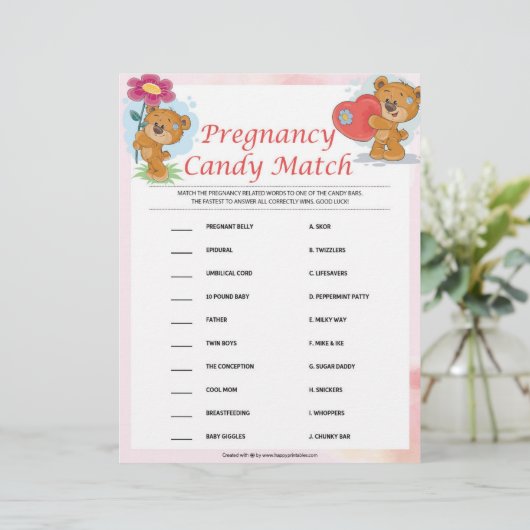 Schwangerschaft Candy Match [Teddy Bears] Briefbogen (Stehend Vorderseite)