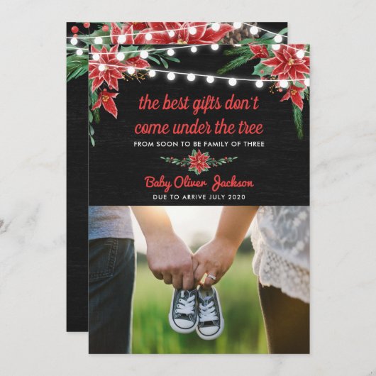 Schwangerschaft Holiday Chalkboard Poinsettia | Fo Einladung (Vorne/Hinten)