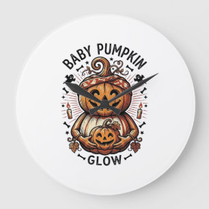 Schwangerschaft Kürbis-Shirt Vintage Halloween Bau Große Wanduhr