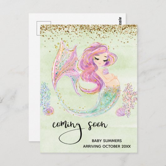 Schwangerschaft Meerjungfrau kommt bald Ankündigun Postkarte (Vorne/Hinten)