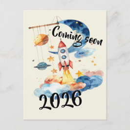 Schwangerschaft verkünden 2026 Rakete Weltraum  Postkarte