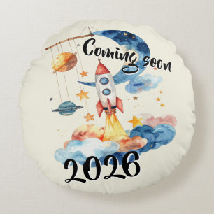Schwangerschaft verkünden 2026 Rakete Weltraum  Rundes Kissen
