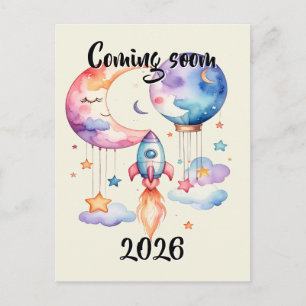 Schwangerschaft verkünden Aquarell Heißluftballon  Postkarte