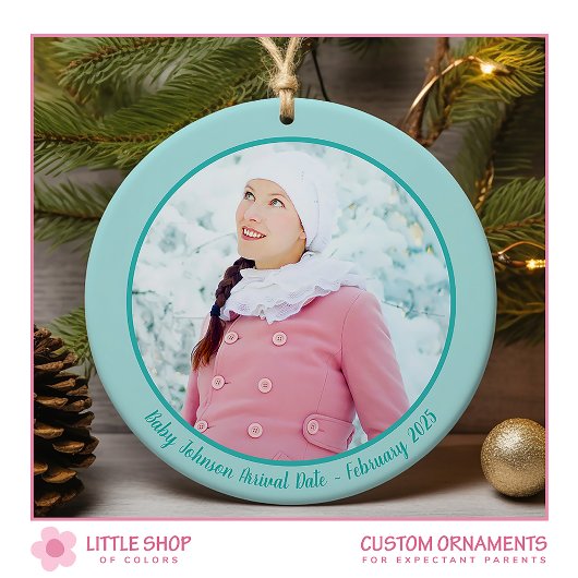 Schwangerschaftsankündigung Baby Anpassbares Foto Keramik Ornament