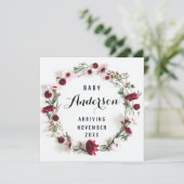 Schwangerschaftsankündigung - Burgunder Blumenkran Dankeskarte (Stehend Vorderseite)