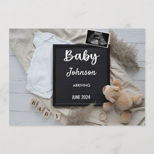 Schwangerschaftsankündigung | Elegantes Letter Boa Einladung (Rückseite)