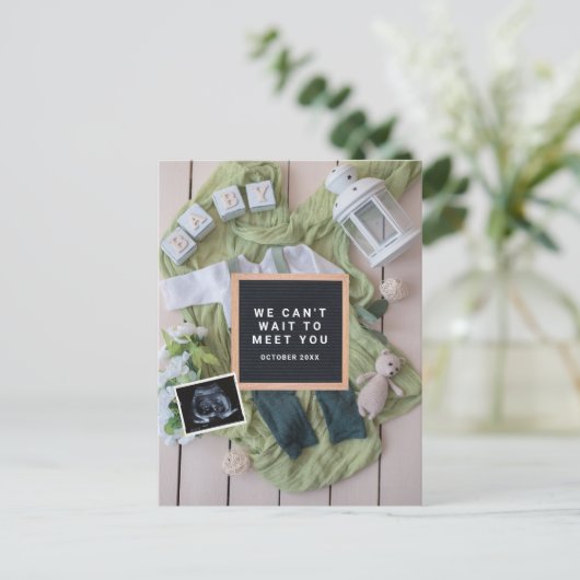 Schwangerschaftsankündigung Kinderkarte, Geschlech Postkarte (Stehend Vorderseite)