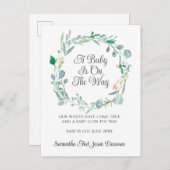 Schwangerschaftsankündigung Rosa grüner Blumenstra Ankündigungspostkarte (Vorne/Hinten)