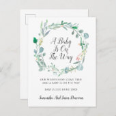 Schwangerschaftsankündigung Rosa grüner Blumenstra Ankündigungspostkarte (Vorne/Hinten)