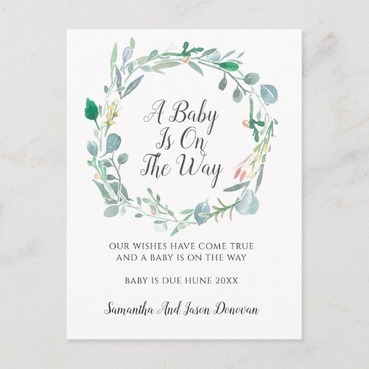 Schwangerschaftsankündigung Rosa grüner Blumenstra Ankündigungspostkarte (Vorderseite)