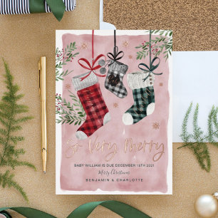 Schwangerschaftsankündigung Strumpf der Wasserfarb Folien Feiertagskarte