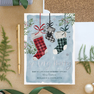 Schwangerschaftsankündigung Strumpf der Wasserfarb Folien Feiertagskarte