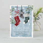 Schwangerschaftsankündigung Strumpf der Wasserfarb Folien Feiertagskarte (Stehend vorne)