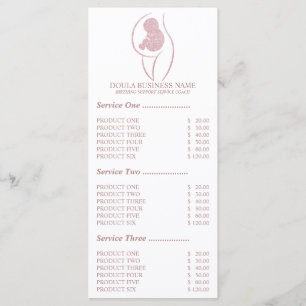 Schwangerschaftsschwester Pink Doula Menükarte