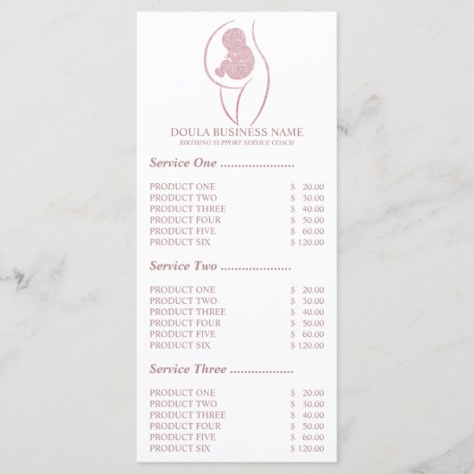 Schwangerschaftsschwester Pink Doula Menükarte (Vorderseite)