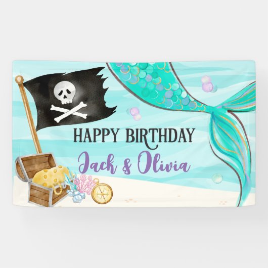 Schwanz Pirate und Mermaid zum Geburtstag Banner (Horizontal)