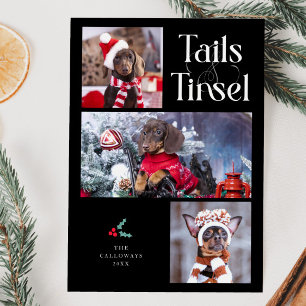 Schwanz & Tinsel Dog Foto Schwarzes Weihnachtsfest Feiertagskarte