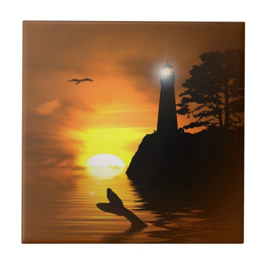 Schwanz und Leuchtturm Kunst Tile Fliese (Vorderseite)