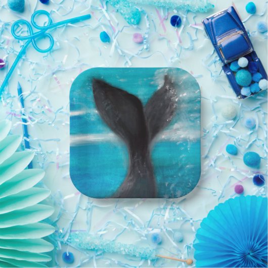 Schwanz Whale Wasserfarbe Pappteller (Party)