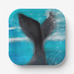 Schwanz Whale Wasserfarbe Pappteller