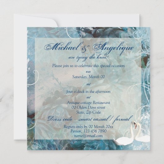 Schwänze Vintag schwingen aquamarin rosa Einladung (Rückseite)