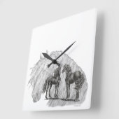 Schwänze von Black Friesian Horses Manes Quadratische Wanduhr (Winkel)