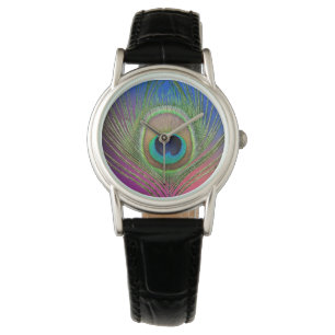 Schwanzfeder eines Pfaus Armbanduhr