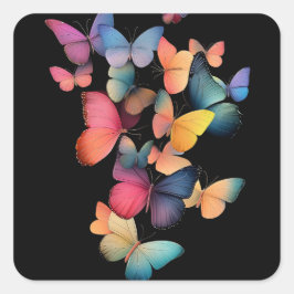 Schwarm der Schmetterlinge - farbenfroher Regenbog Quadratischer Aufkleber