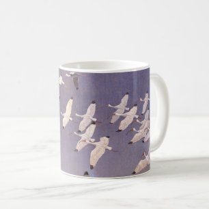 Schwarm Ibisse fliegt über Feuchtgebiete, Vintage Kaffeetasse