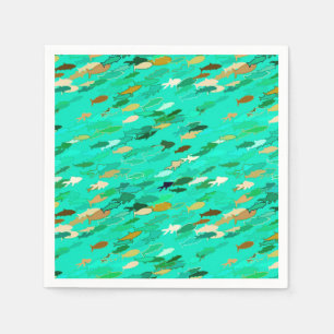 Schwarm von Fischen, Aqua, Grün und Gold Serviette