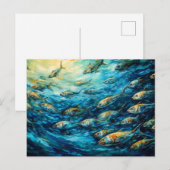 Schwarm von Fischen in expressiver Meeresmalerei Postkarte (Vorne/Hinten)