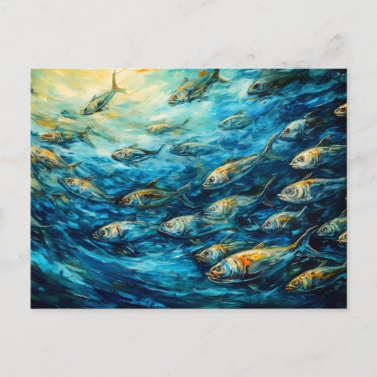 Schwarm von Fischen in expressiver Meeresmalerei Postkarte (Vorderseite)