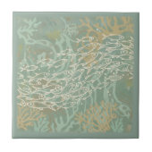 Schwarm von Fischen in Korallen-Grün ID1198 Fliese (Vorderseite)