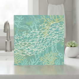Schwarm von Fischen in Korallen Teal ID1198 Fliese