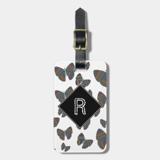 Schwarm von Schmetterlingen mit farbigen Streifen Gepäckanhänger (Vorderseite vertikal)