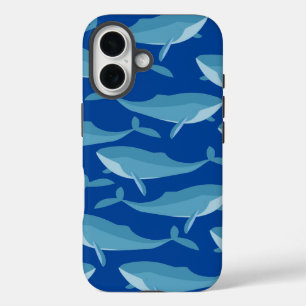 Schwarm von Walen Schwimmen Dunkelblau iPhone 16 Hülle