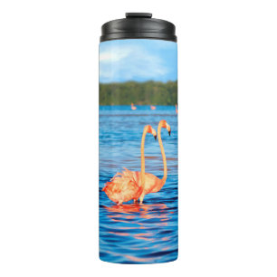 Schwärme von schönen rosa Flamingos im Celestun Thermosbecher