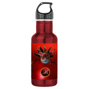 SCHWARVE ROTE NARRENMASKe ,Monogramm-Party zur Mas Edelstahlflasche