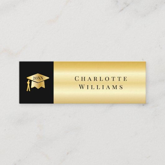 Schwarz 2023 | Gold Grad Cap Abschluss Einsteckkar Mini Visitenkarte (Vorderseite)