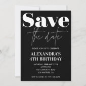 Schwarz - 4. Geburtstagsfeier Save the Date White Einladung (Vorderseite)