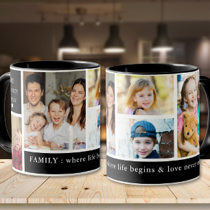 Schwarz 5 Foto Familie Wo das Leben beginnt Zitat Tasse