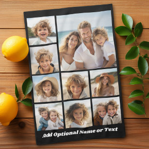 Schwarz 9 Foto Square Collage - mit Skript weiß Geschirrtuch