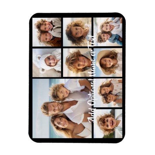 Schwarz 9 Foto Square Collage - mit Skript weiß Magnet (Vertikal)