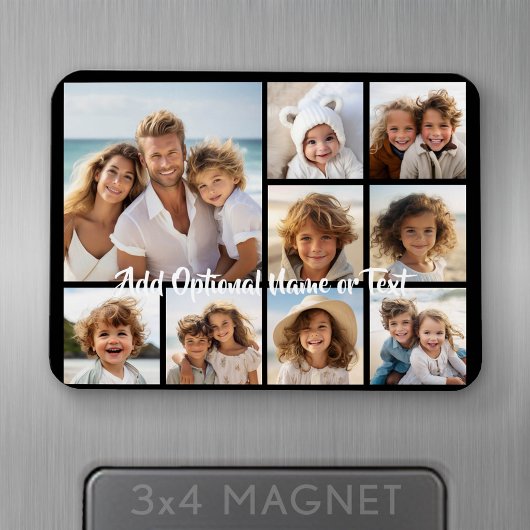Schwarz 9 Foto Square Collage - mit Skript weiß Magnet