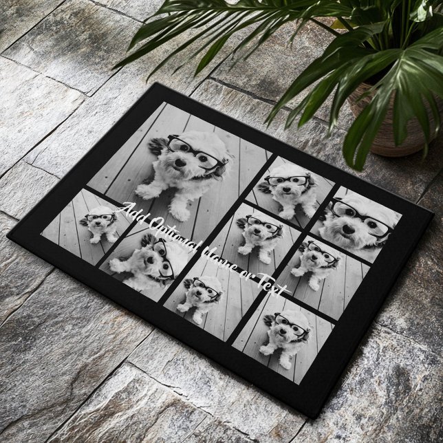 Schwarz 9 Foto Square Collage - mit Skriptweiß Fußmatte (Custom Welcome Doormat)