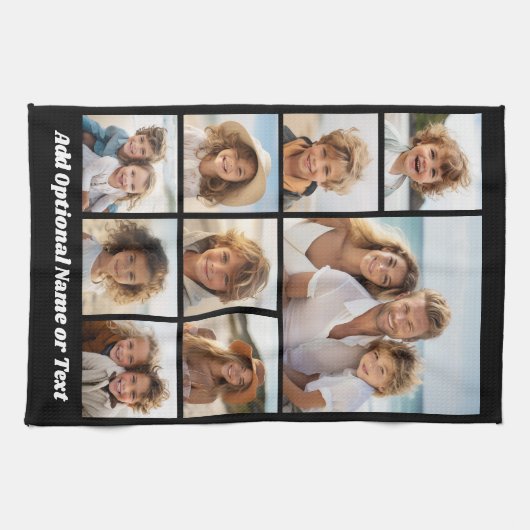 Schwarz 9 Foto Square Collage - mit Skriptweiß Geschirrtuch (Horizontal)